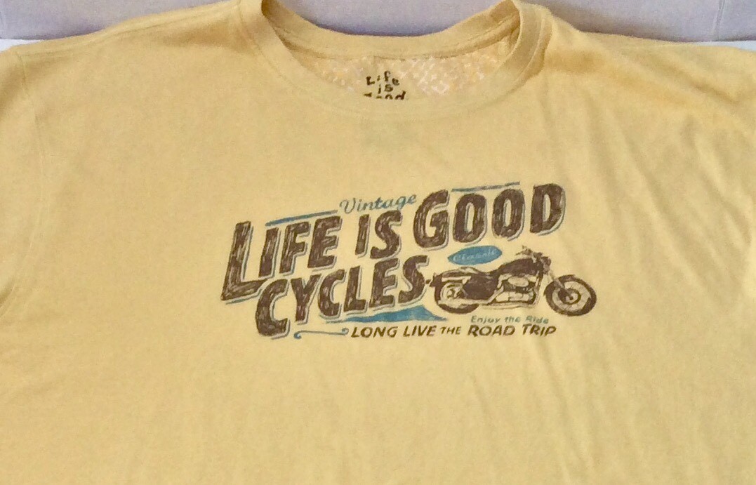 Life is Good Shirt Vintage Cycle Enjoy Ride Road Trip Semi Fitted XXL Yellow gallery