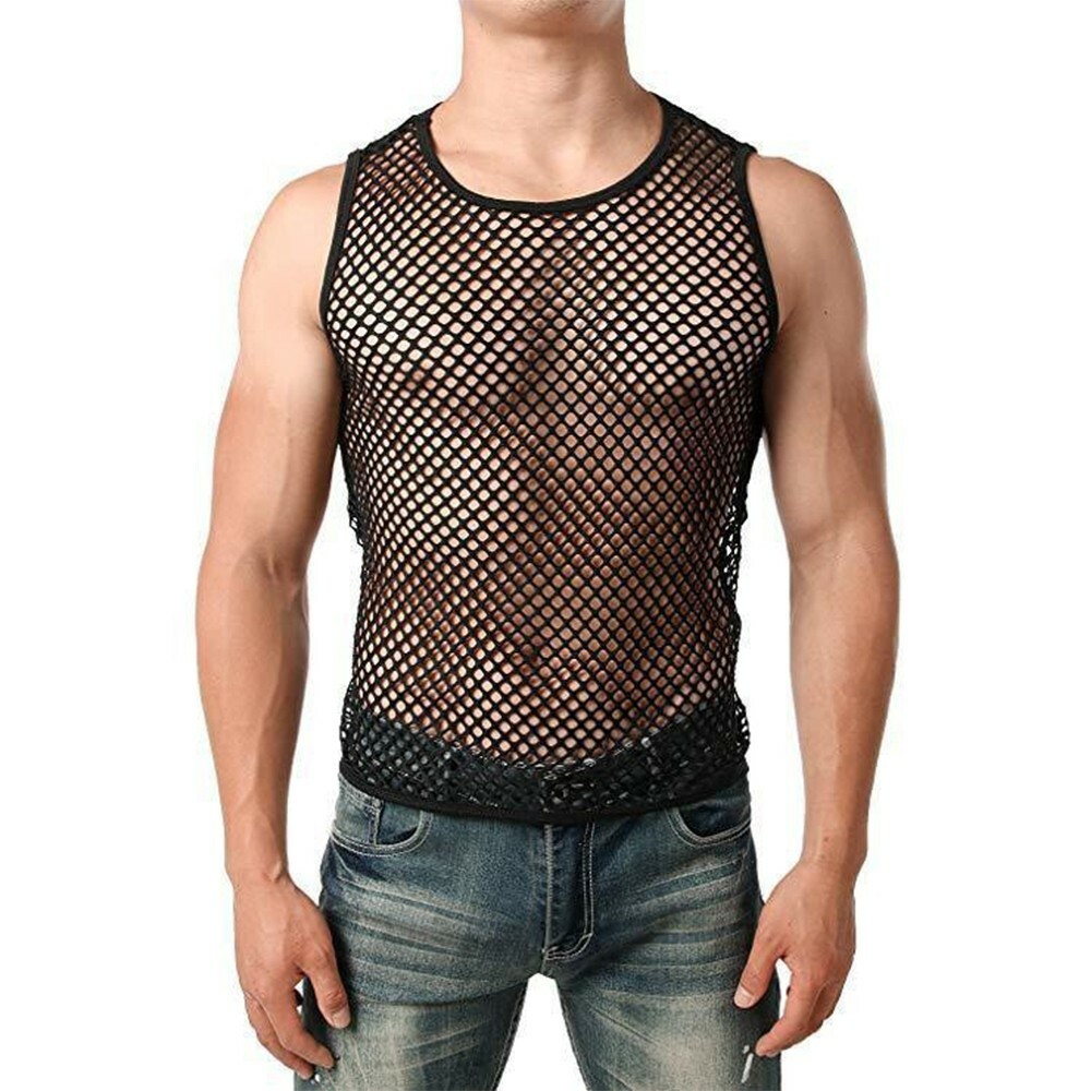 Hight Quality Shirts Mens Tank Top Black Fishnet String Vest Sport Shirts