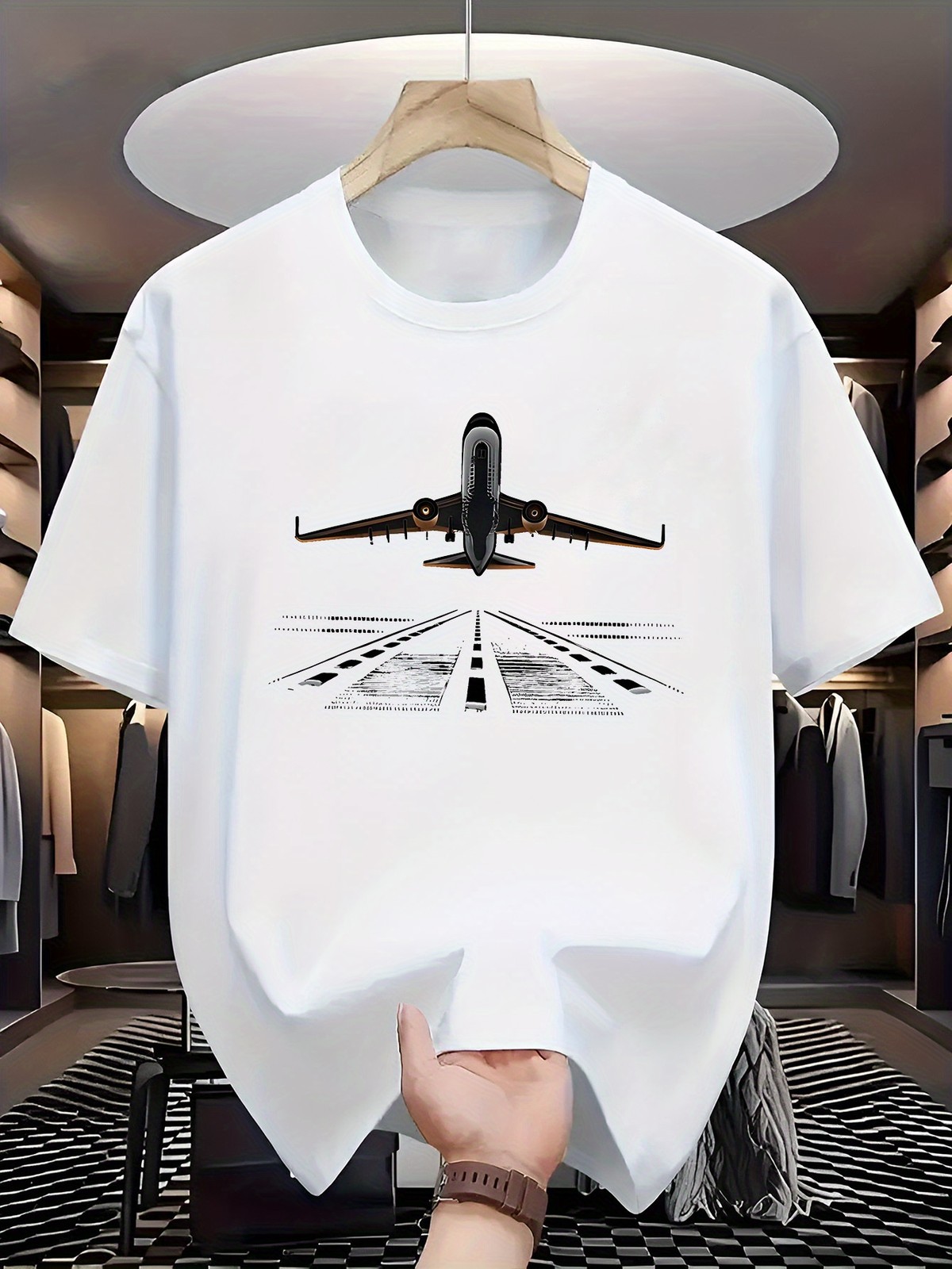 Summer Airplane Print T-Shirt Soft Breathable Casual Street Tee