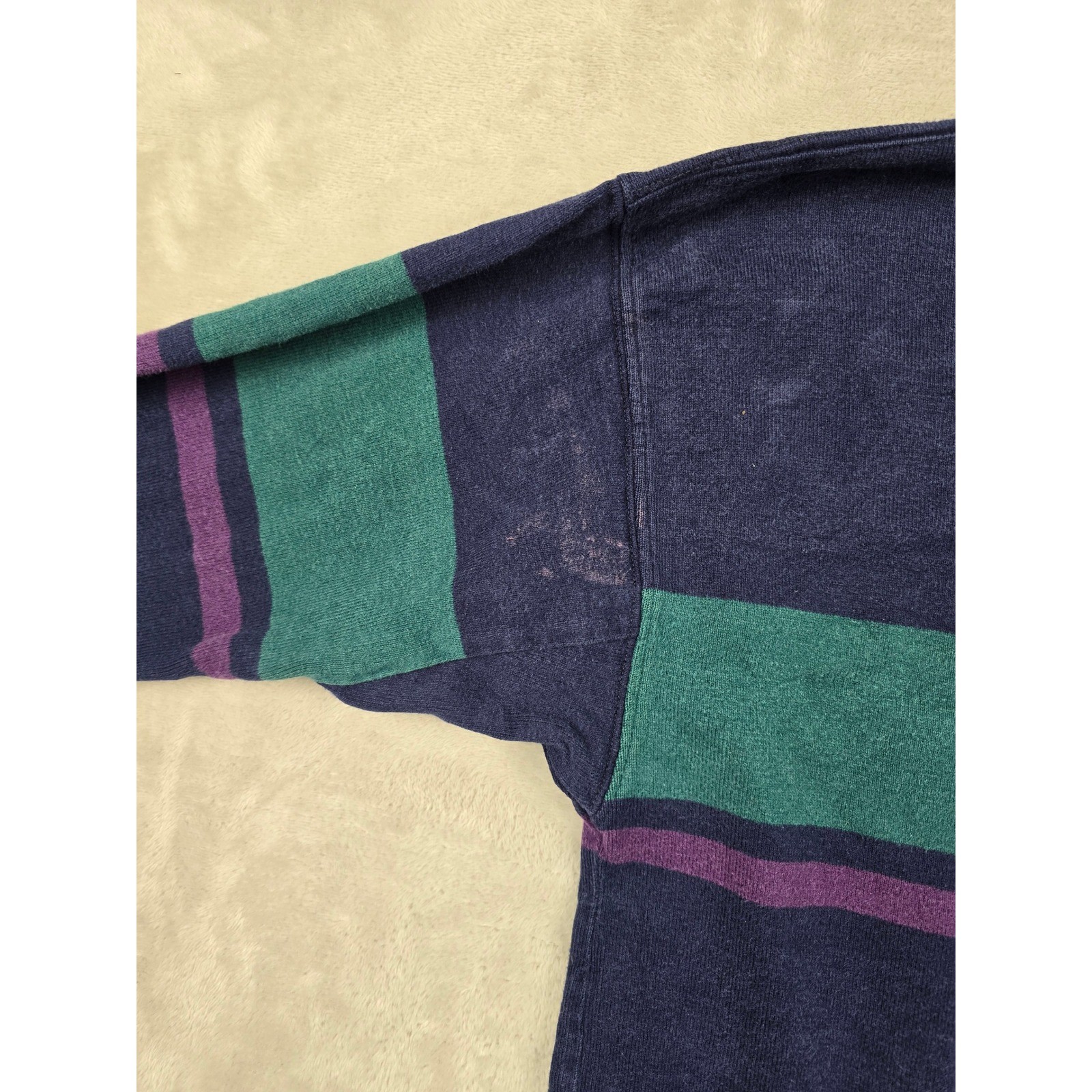 Vintage L.L. Bean Mock Neck Shirt Mens M Blue Striped Long Sleeve Made in USA gallery