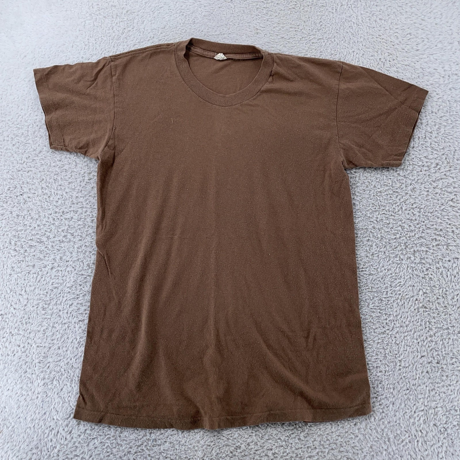 Vintage Brown V-Neck Shirt Mens XS 100% Combed Cotton Tee T-Shirt Blank gallery