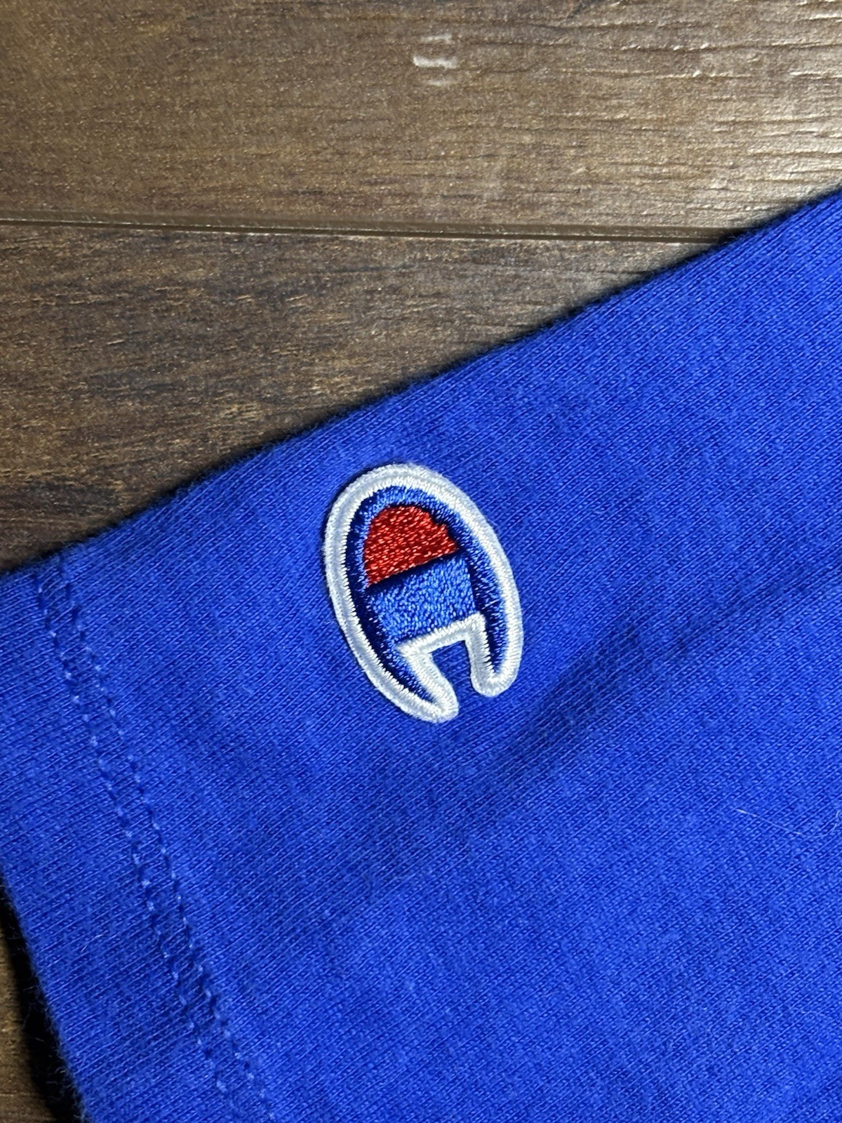 Champion Authentic Men’s Large Blue Spell out T-shirt Embroidered Logo gallery