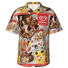 Mens Button Down Ice Cream Menu Print Hawaiian Top Novelty Holiday Summer Shirt