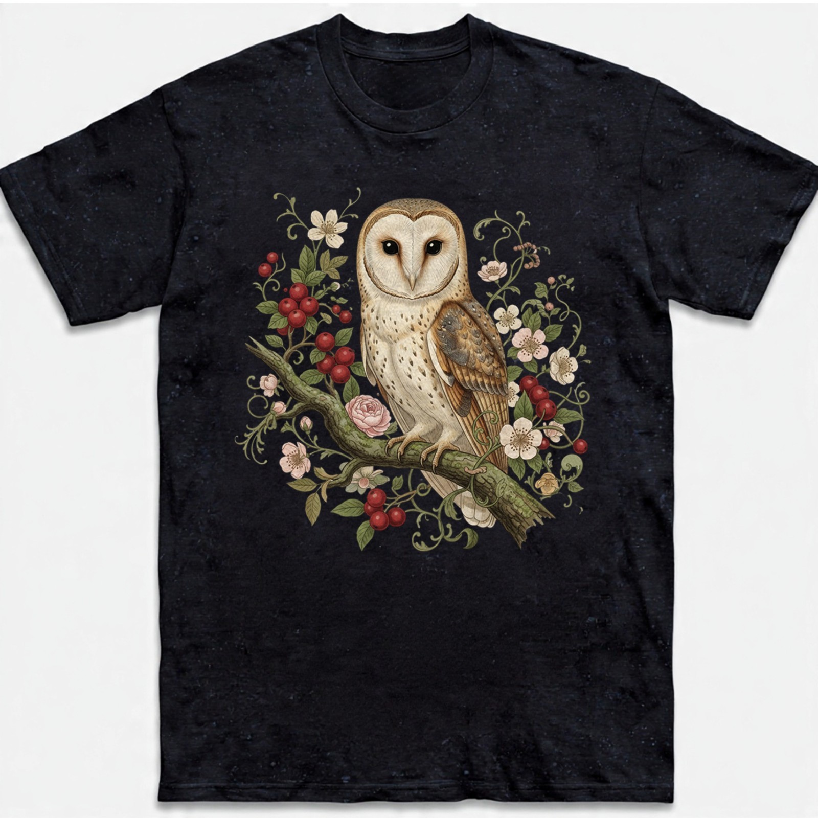 Barn Owl T-Shirt Vintage Floral Botanical Art Cottagecore Bird Lover Nature Tee gallery