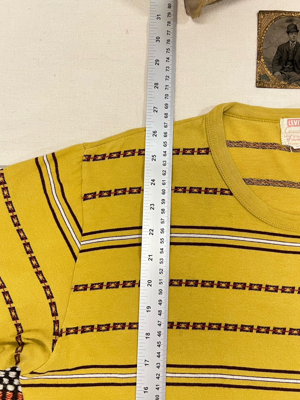 LVC T-Shirt L Levi's Vintage Clothing Casuals Chain Stripe Mustard Yellow 2013 gallery