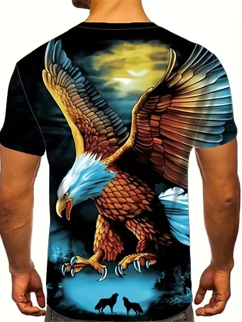 T Shirts Flying American Bald Eagle Graphic Brown Blue 3D Fashion Trendy Men Tee gallery