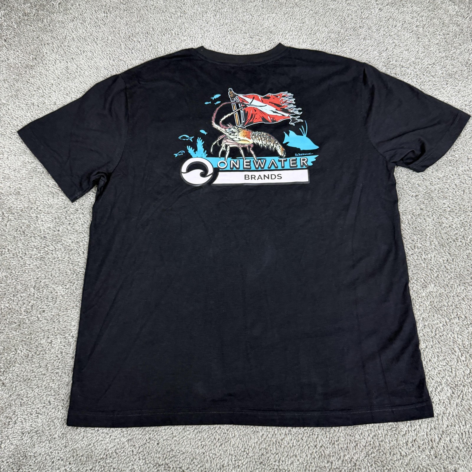 OneWater Brands Shirt Mens Large Black Lobster Dive Flag Pocket Graphic Tee
