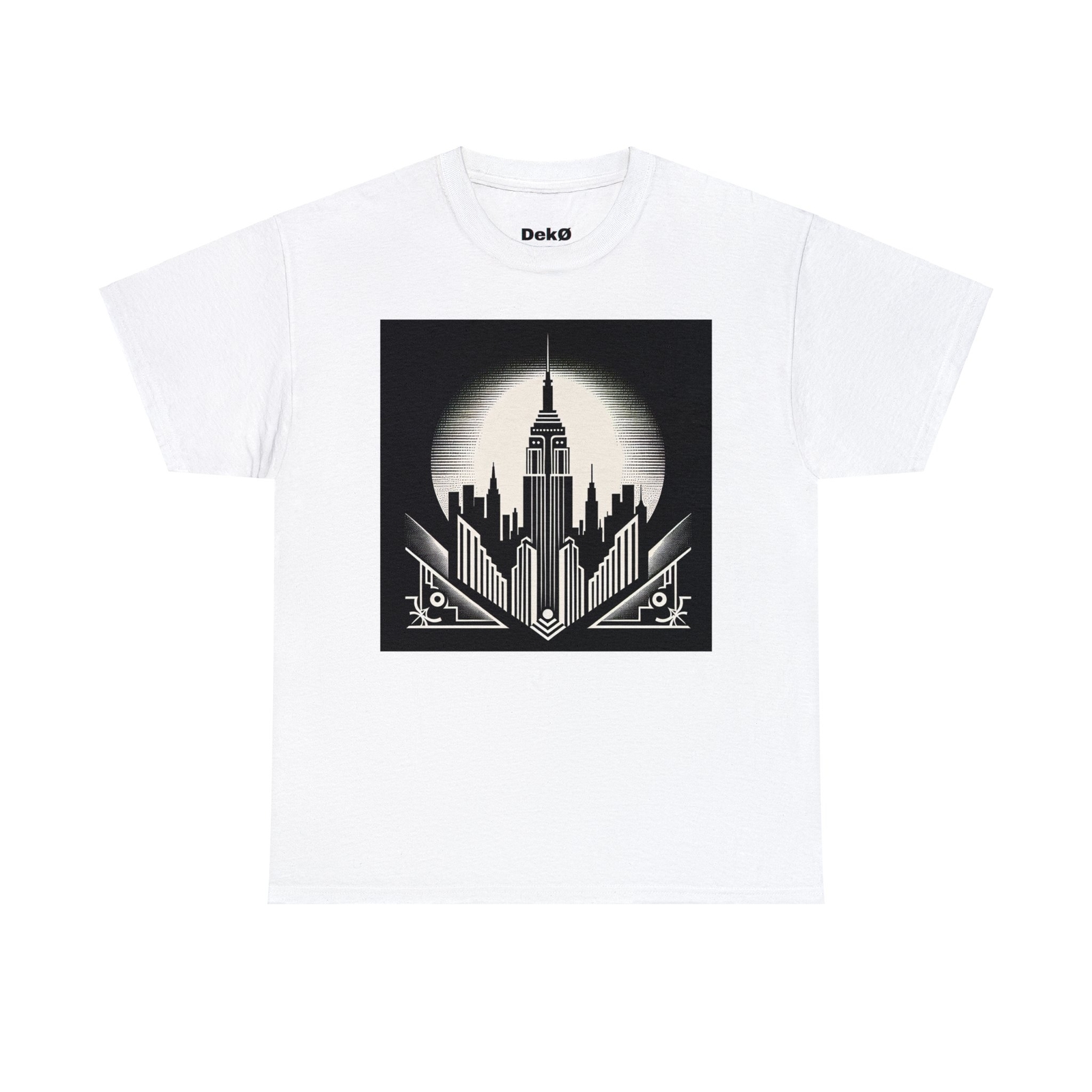 Unisex Adult T Shirt Designer Monochrome Art Deco City Skyscraper New York Tee