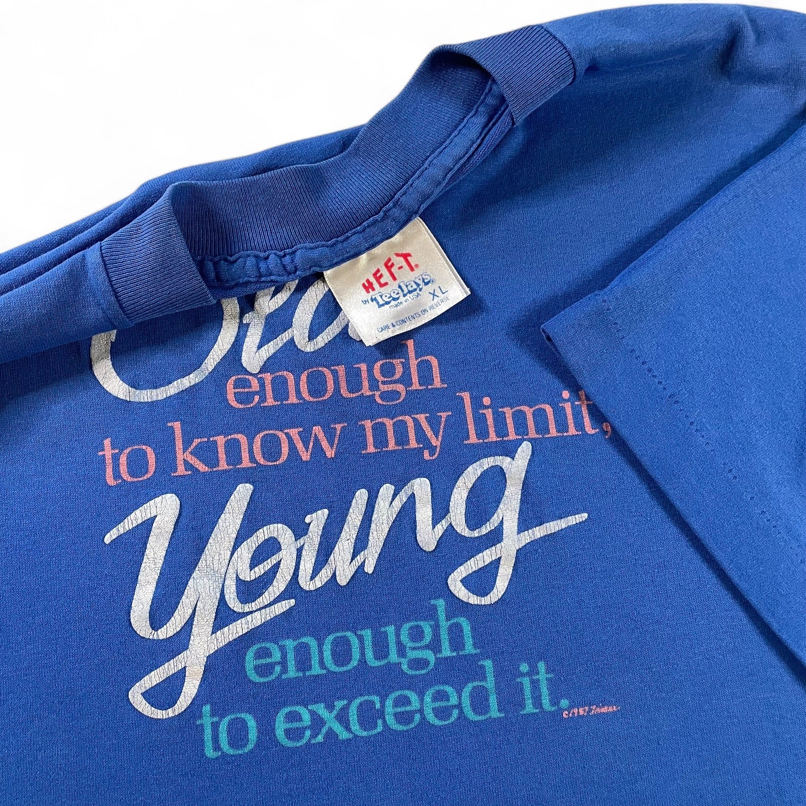 Vtg 80s Funny Slogan Tee Old Enough to Know My Limit TeeJays Single Stitch USA L gallery