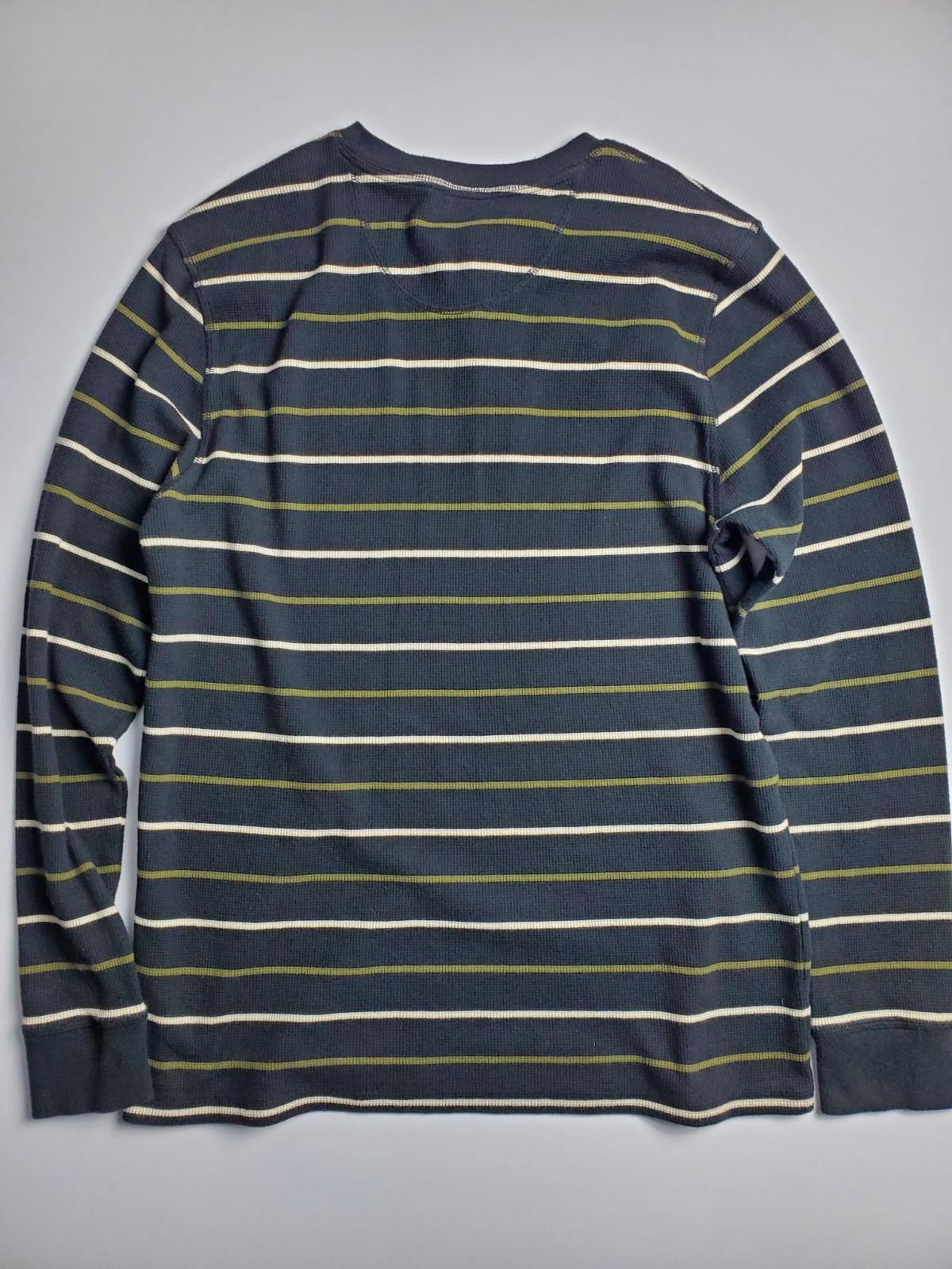 Levi's Mens XL Thermal Henley Olive Green Stripe Waffle Knit Long Sleeve Shirt gallery