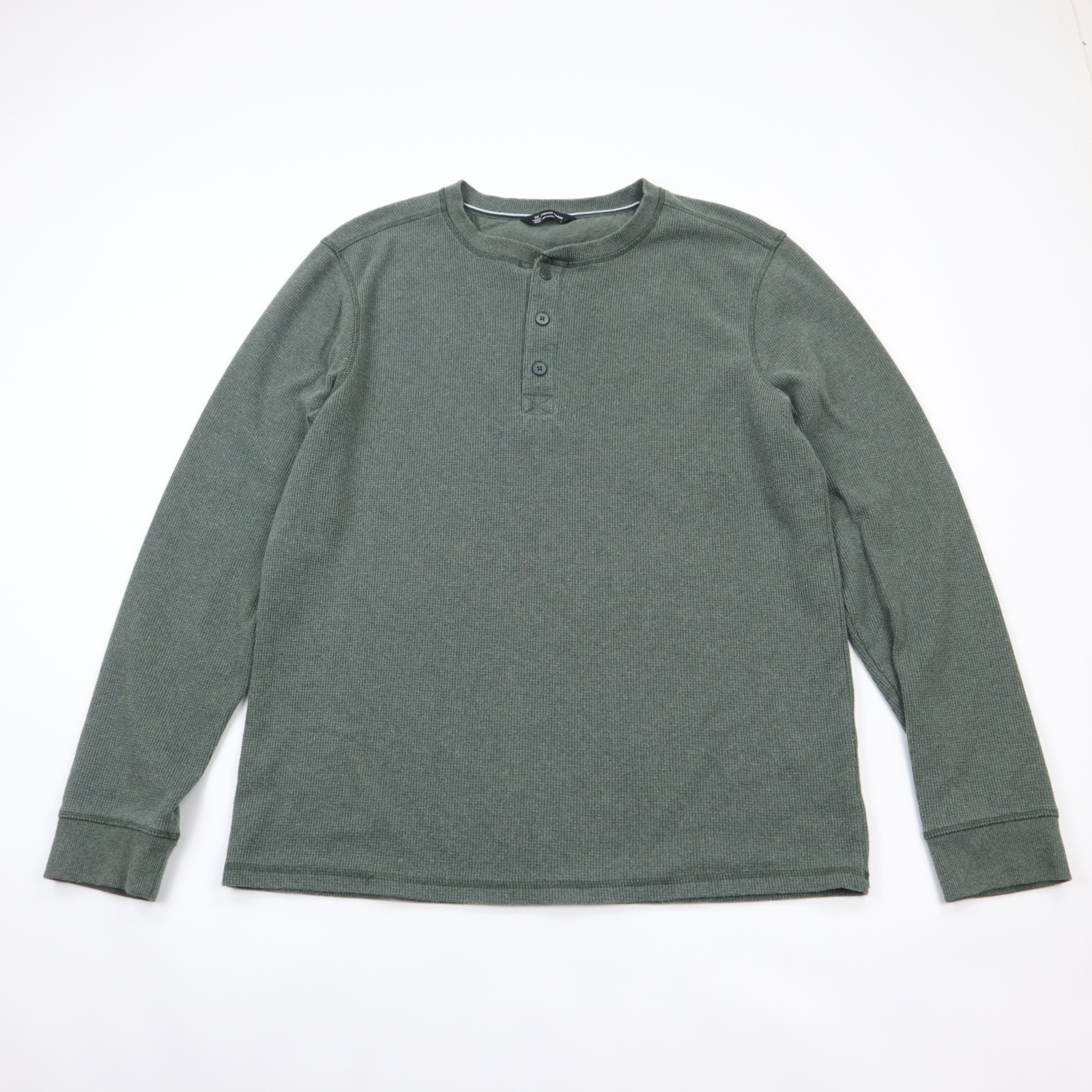 Members Mark Thermal Henley Shirt Mens Large Green Waffle Knit Cotton Casual