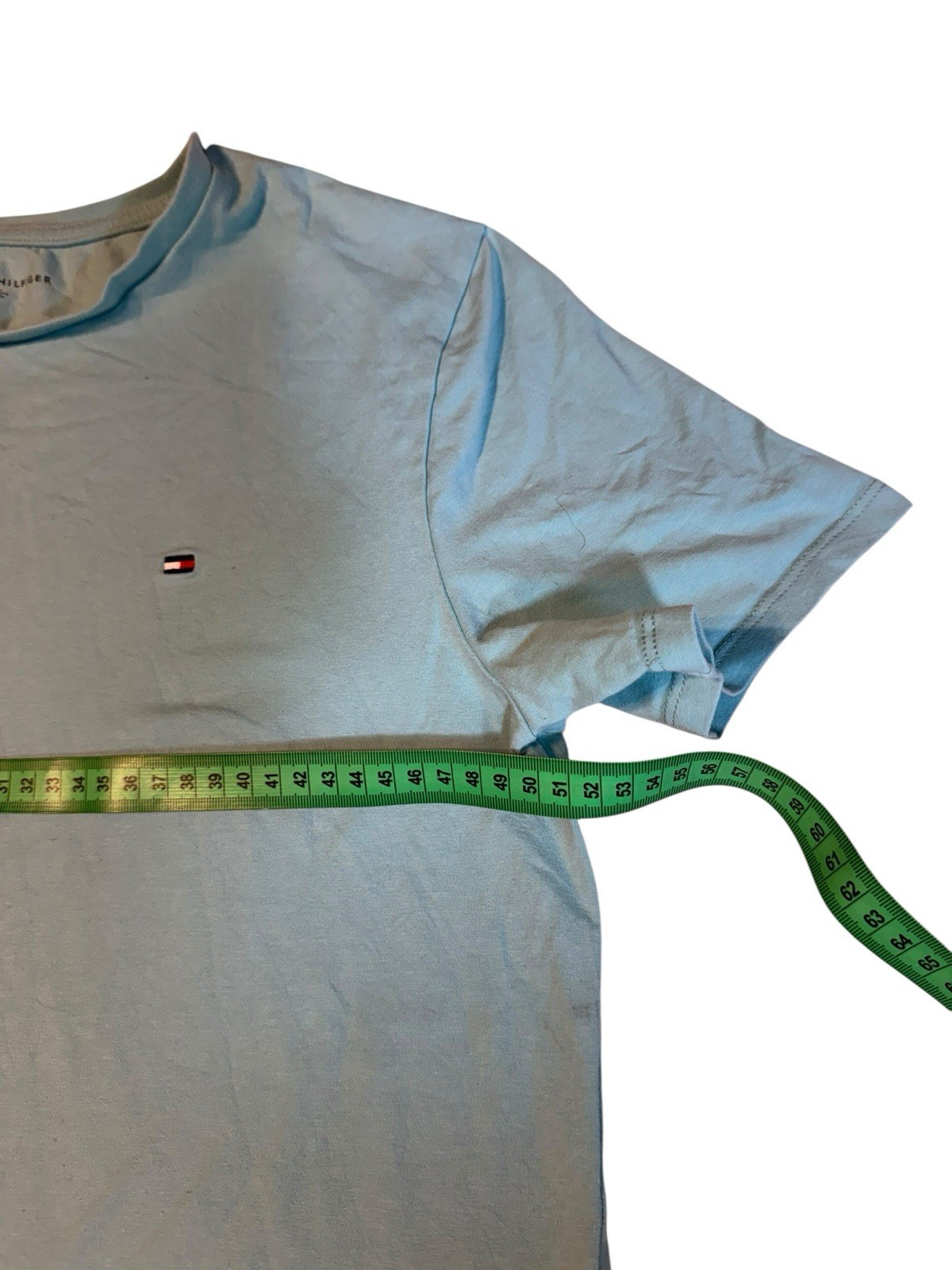 Tommy Hilfiger Mens T-Shirt Size L Light Blue Logo Print Cotton Designer T25 gallery