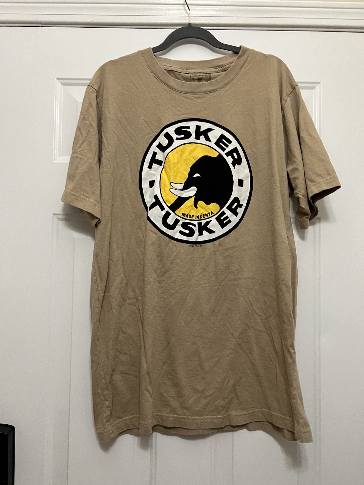 Tinga Tinga Tusker Tusker Graphic Tee Size XL Made In Kenya Tan Shirt Elephant gallery