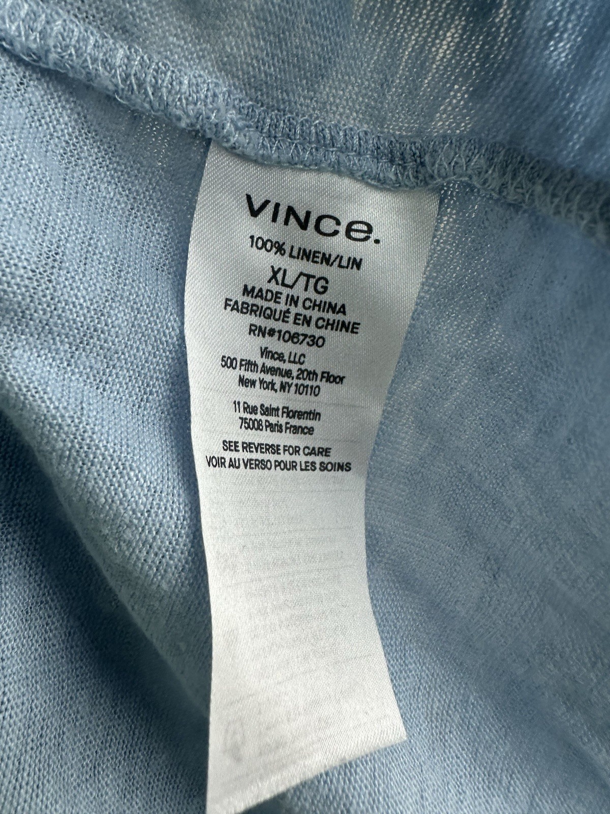 Vince. Blue Linen Knit Crew Neck Short Sleeve T-Shirt Men's XL/TG Solid gallery