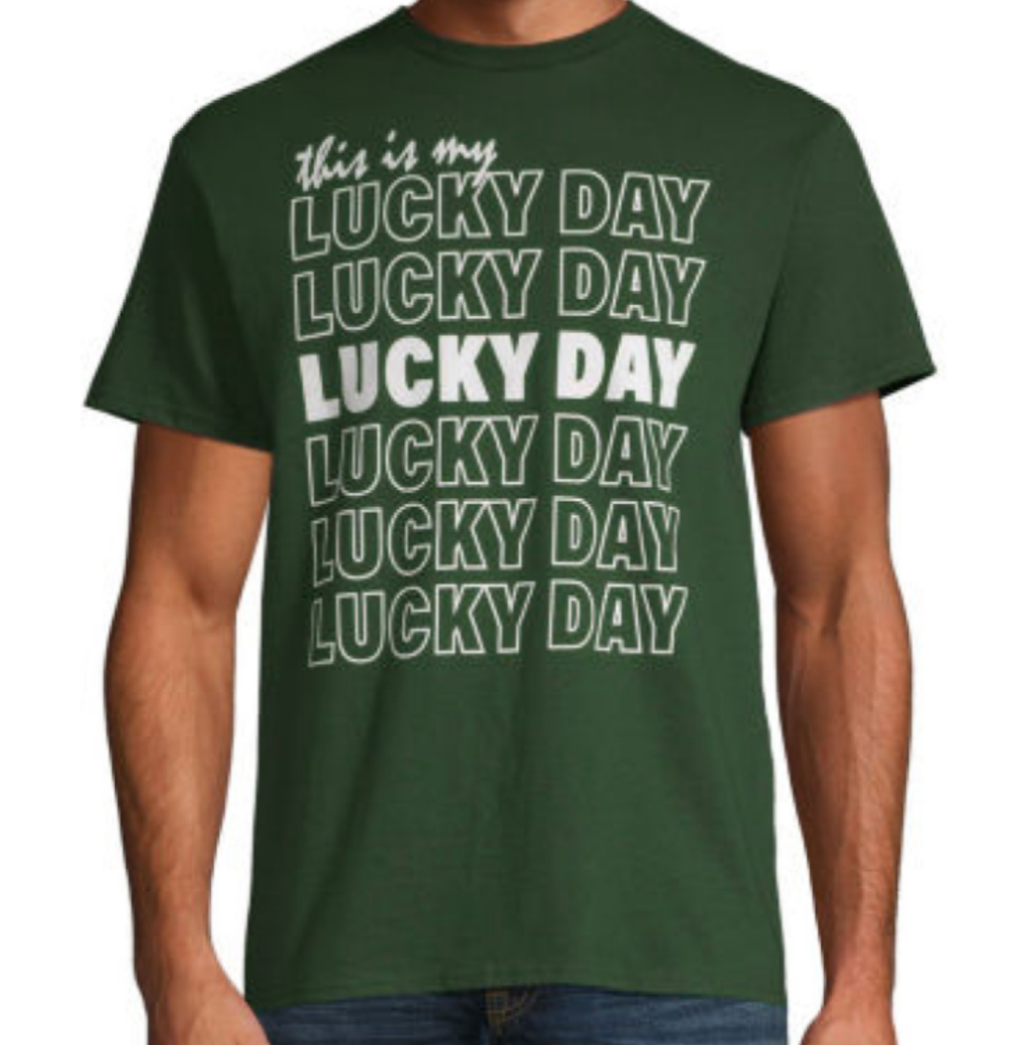 THIS IS MY LUCKY DAY Green T-Shirt Men's SMALL gallery