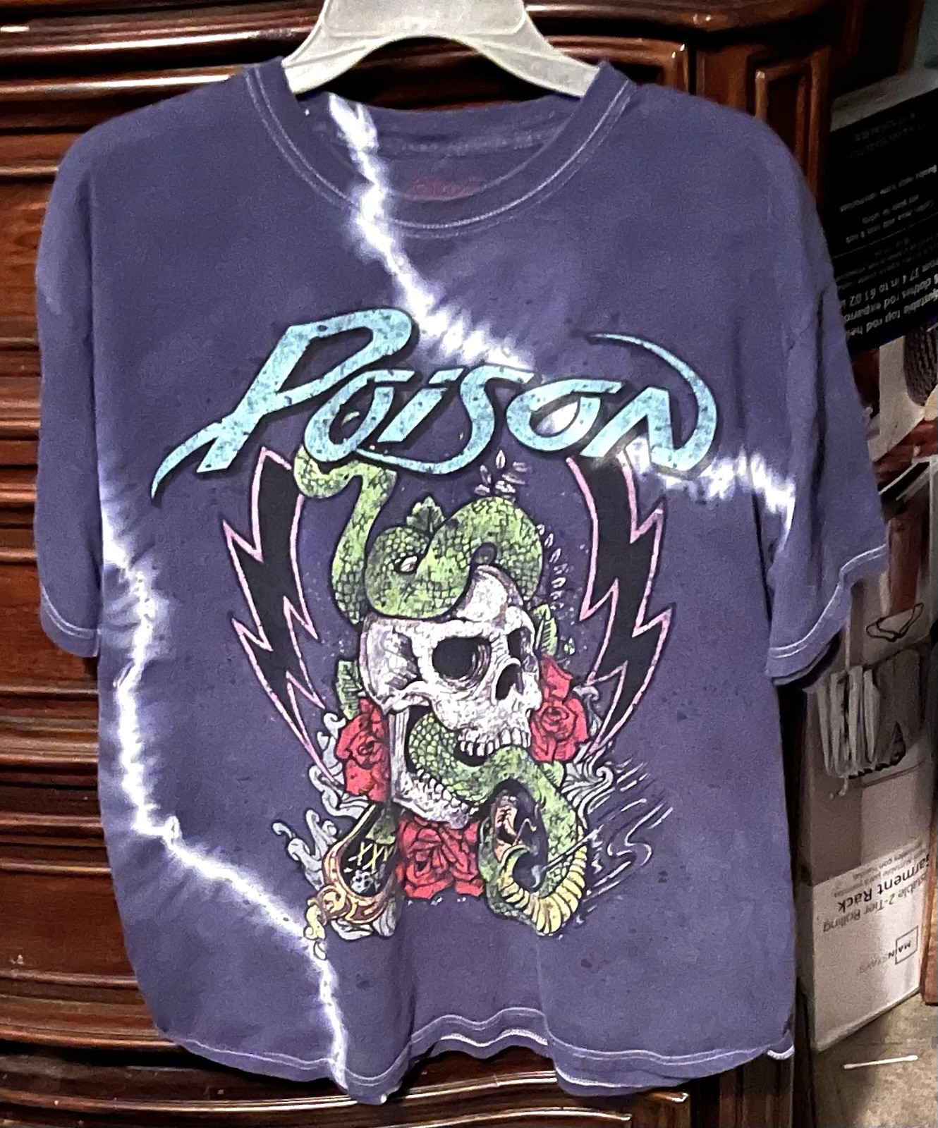 Poison Band Tie Dye Skull Snake Graphic Band Blue T-Shirt Size XL 2020