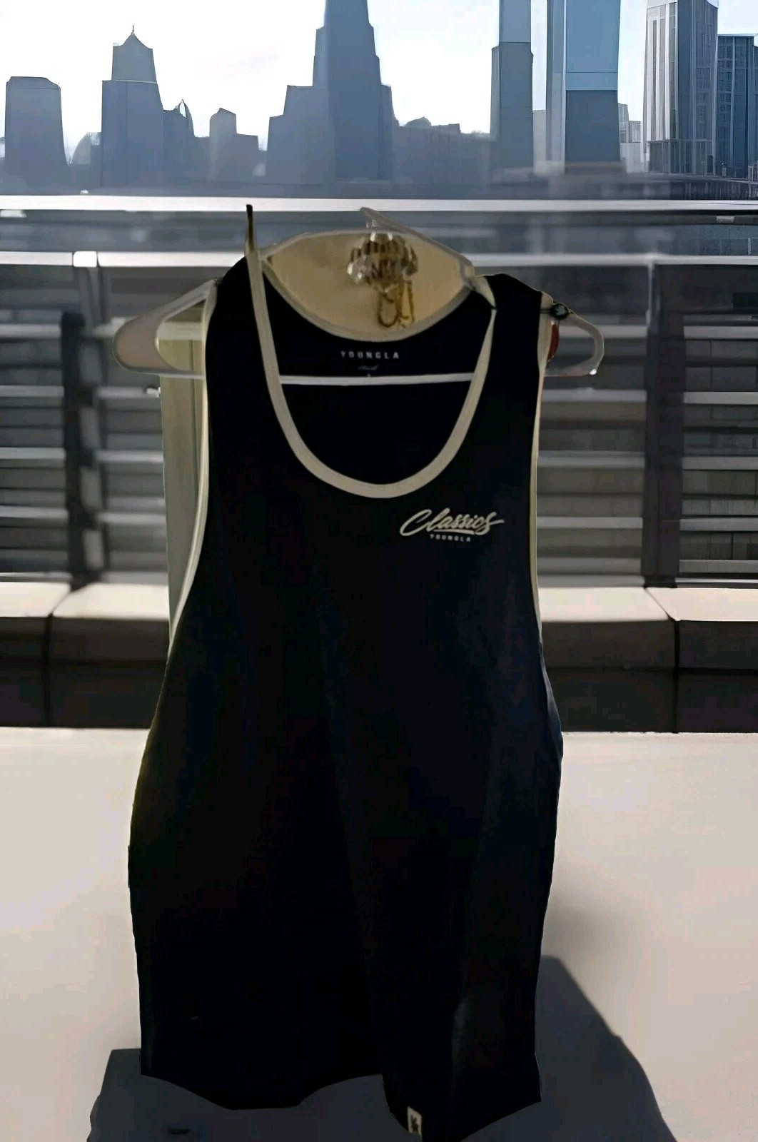 YoungLA  324 CLASSIC STRINGERS Tank Top Black WHITE TRIM Sz SMALL NWT
