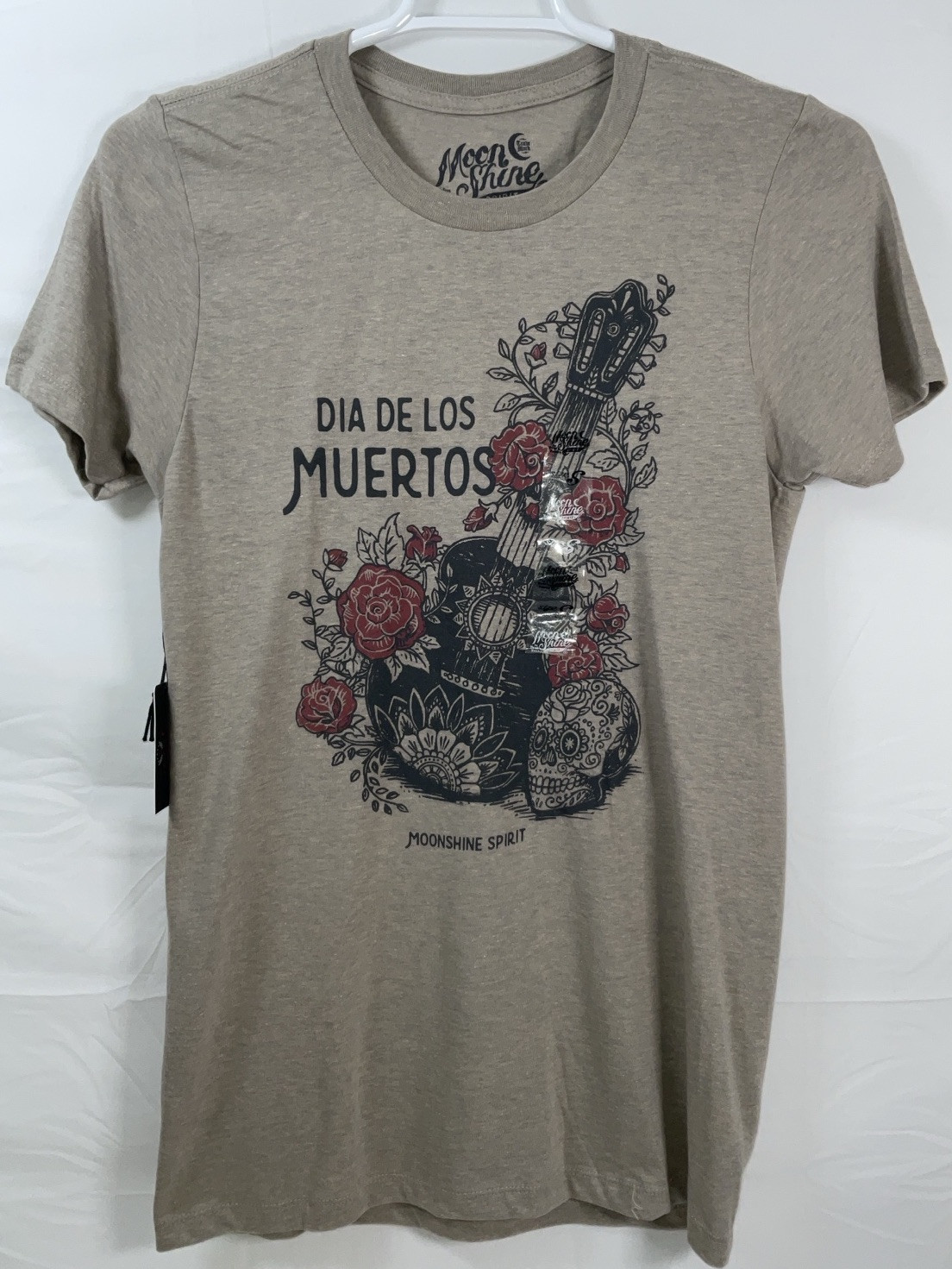 NWT Brad Paisley Moon Shine Spirit Dia de los Muertos Guitar Tan T-shirt Small gallery
