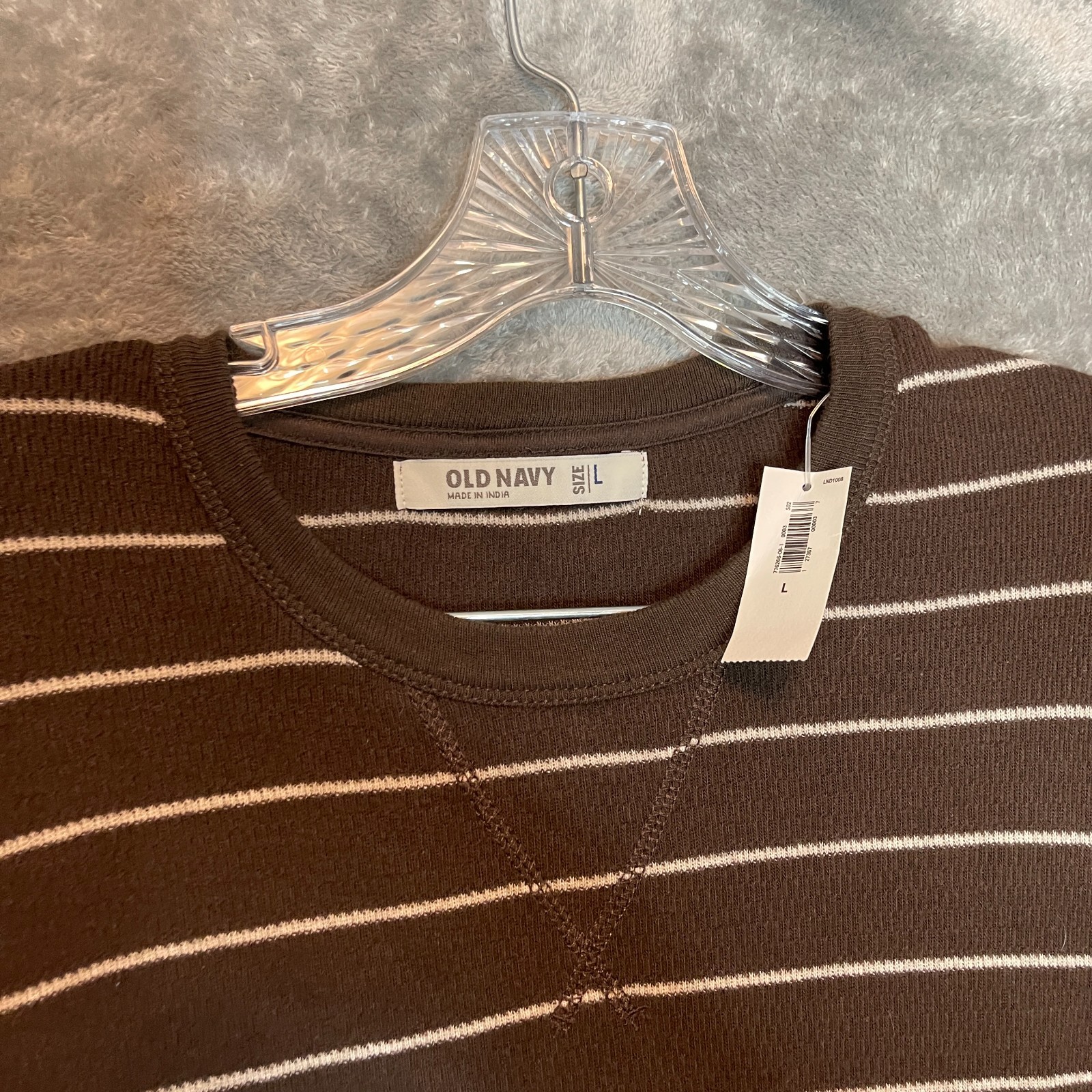 Old Navy Men Size L Classic Rugged Outdoor Striped Crewneck Thermal Shirt Brown gallery