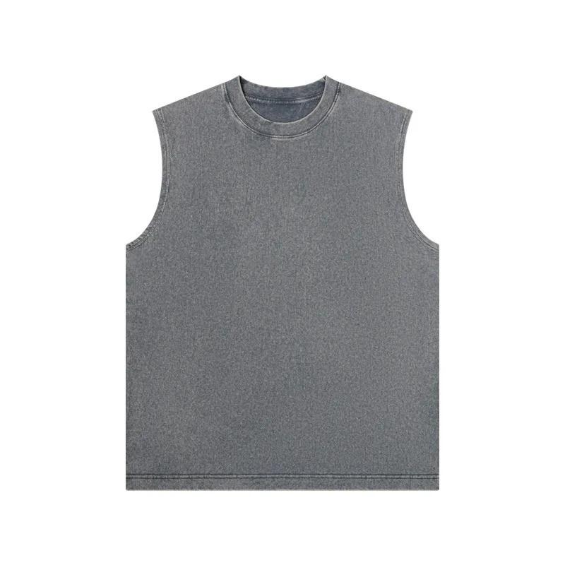 Men’s Cotton Sleeveless Tank Top Retro Washed Loose Fit High Street Muscle Tee