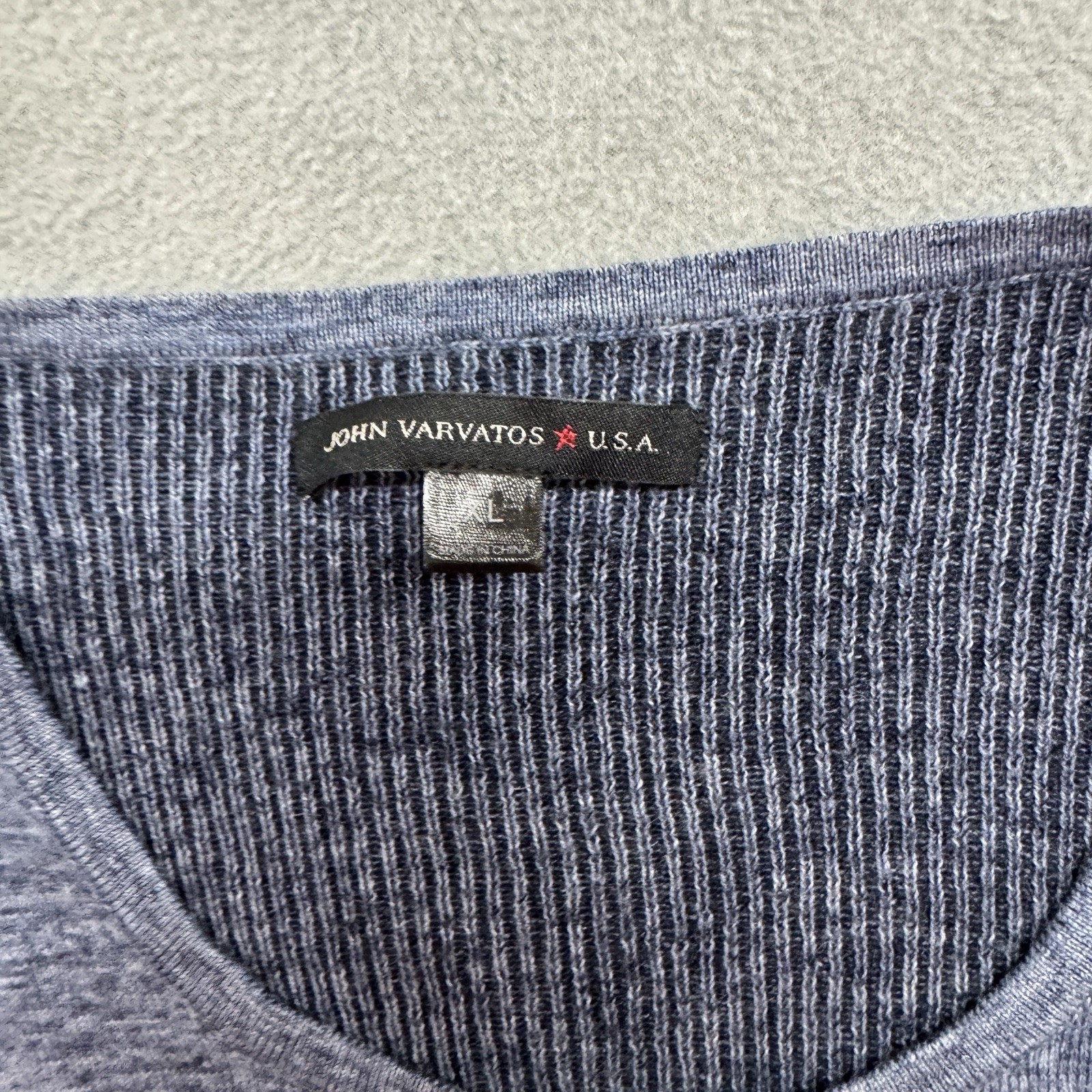 John Varvatos Henley Shirt XL Men's Long Sleeve Pullover Cotton Wool Knit Blue gallery