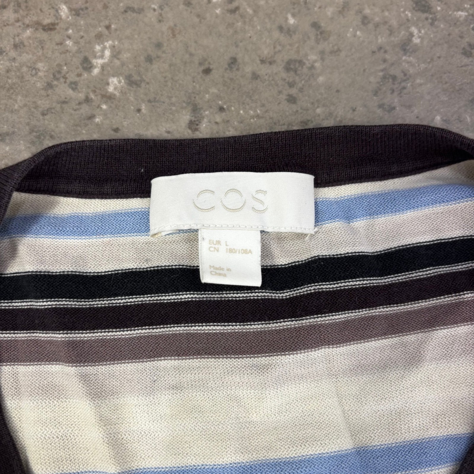COS Striped T-Shirt Men's L Multicoloured Silk Cotton Crew Neck gallery