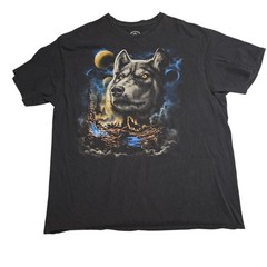 DOM Wolf Pack T-Shirt Black Night Nature Wolves Graphic Print Shirt Mens XL