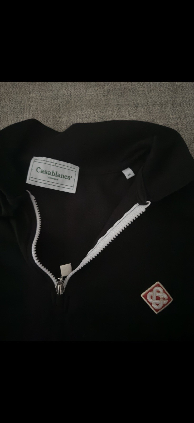 Casablanca Tennis Club Laurel Stripe Half-Zip Polo — Black | Size XXL gallery