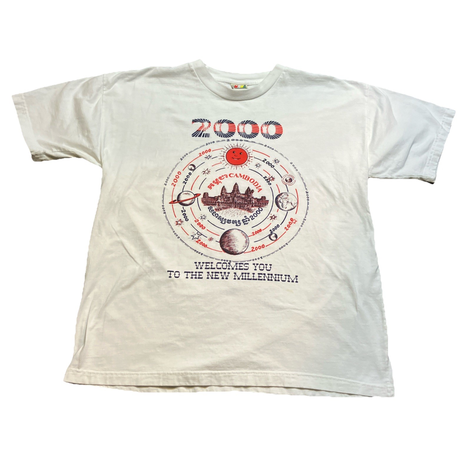 Rare VTG Cambodia Welcome You To The New Millennium Travel Tee Shirt 2000 M gallery