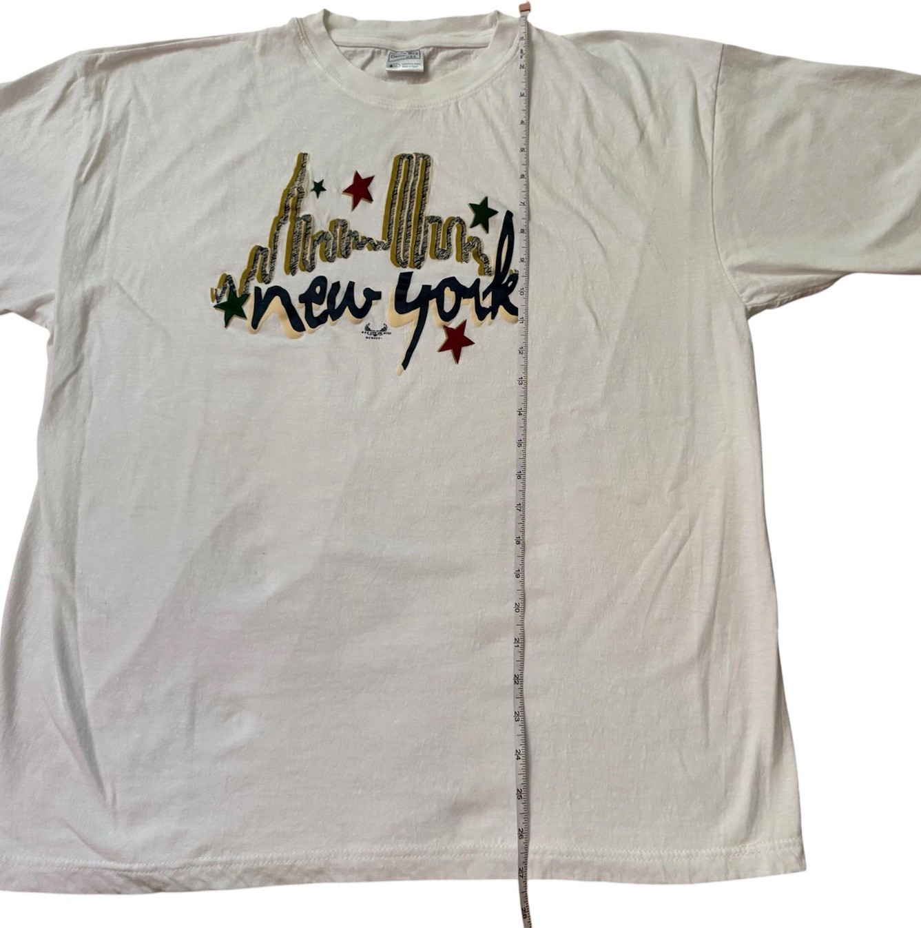 Vintage 90s New York City T Shirt XL White Glitter Skyline Twin Towers gallery