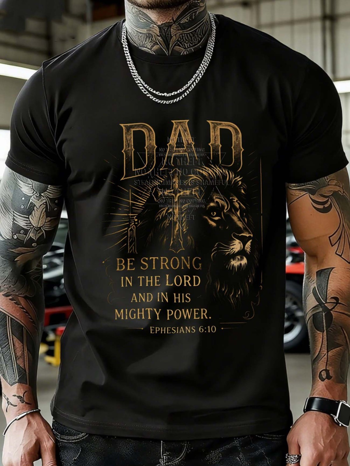 Fathers Day Gifts Lion Cross Be Strong In The Lord Christian Dad Tee gallery