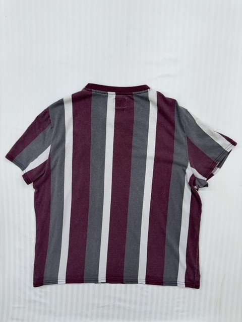 Guess Boys T Shirt XL Burgundy Gray White Striped Logo Graphic gallery