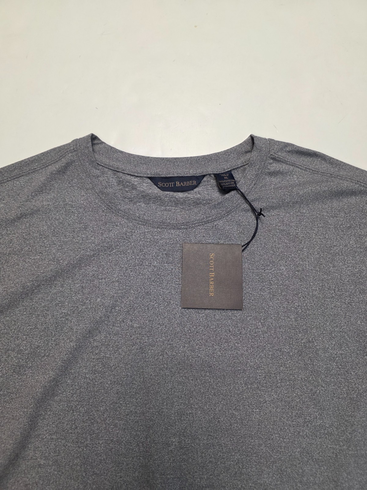 $105 New SCOTT BARBER Poly NYLON Crewneck T-Shirt Men XL X-LARGE Gray Heather LS gallery