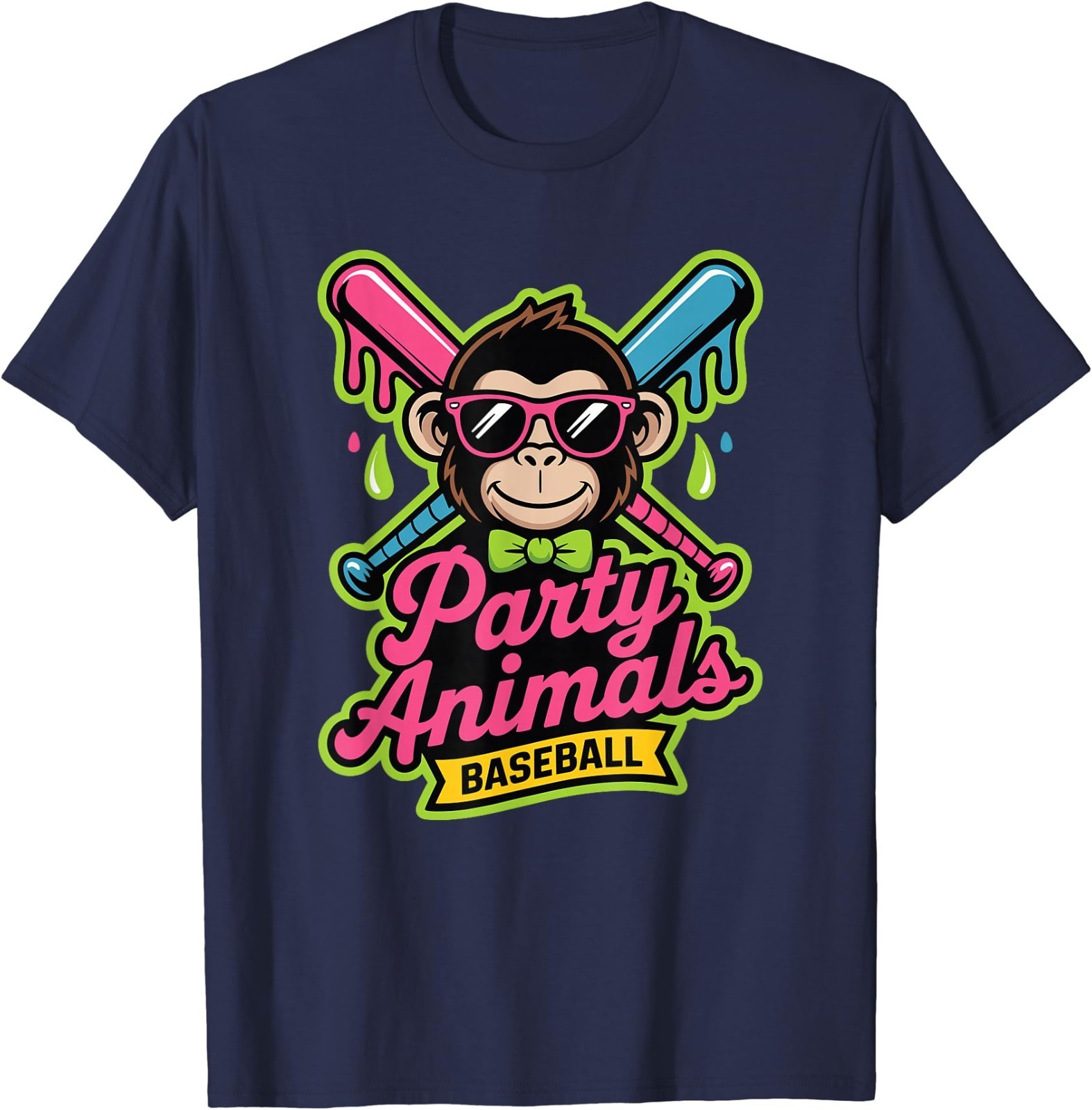 Party Animals Baseball Funny Monkey Vibrant Slime T-Shirt gallery