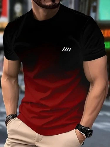 Men's Vintage Gradient Print Casual Tee Shirt Breathable Polyester O-Neck gallery