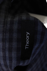 Theory Men Point Collar Check Button-Up Dark Blue Cotton Shirt Size M
