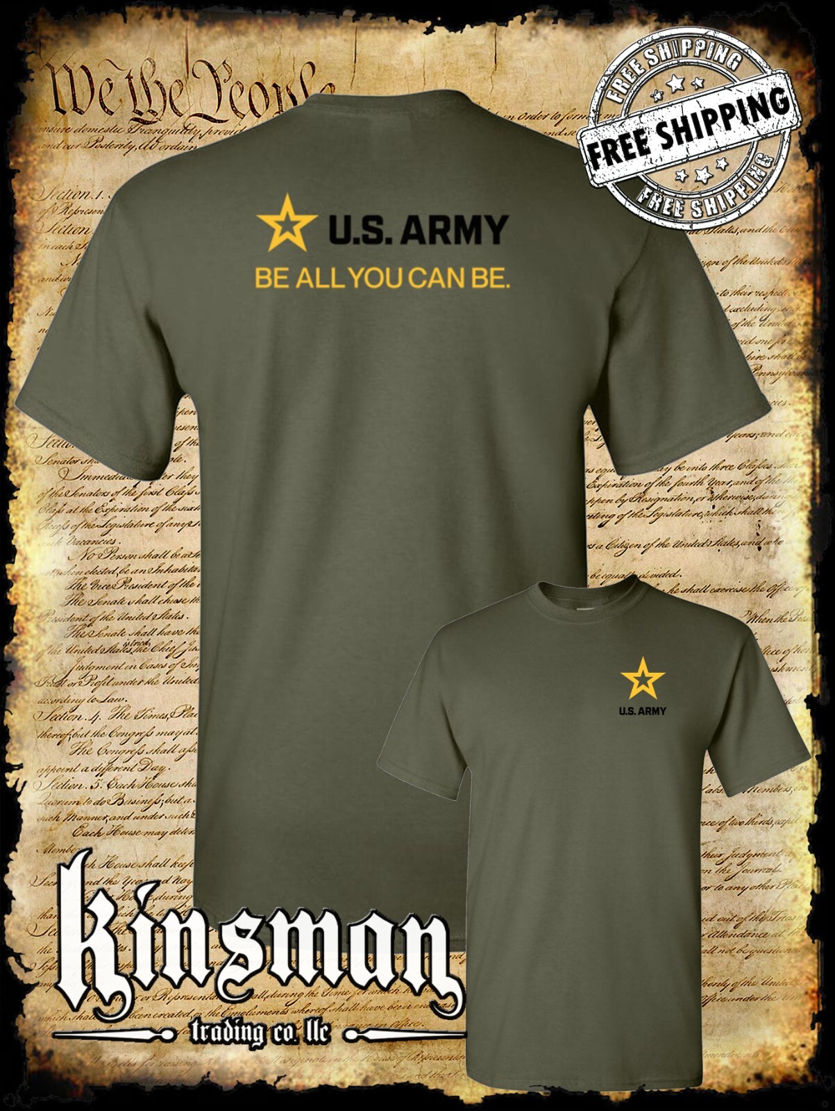 Army Strip Logo Black Text 2-Sided T-Shirt – Be All You Can Be