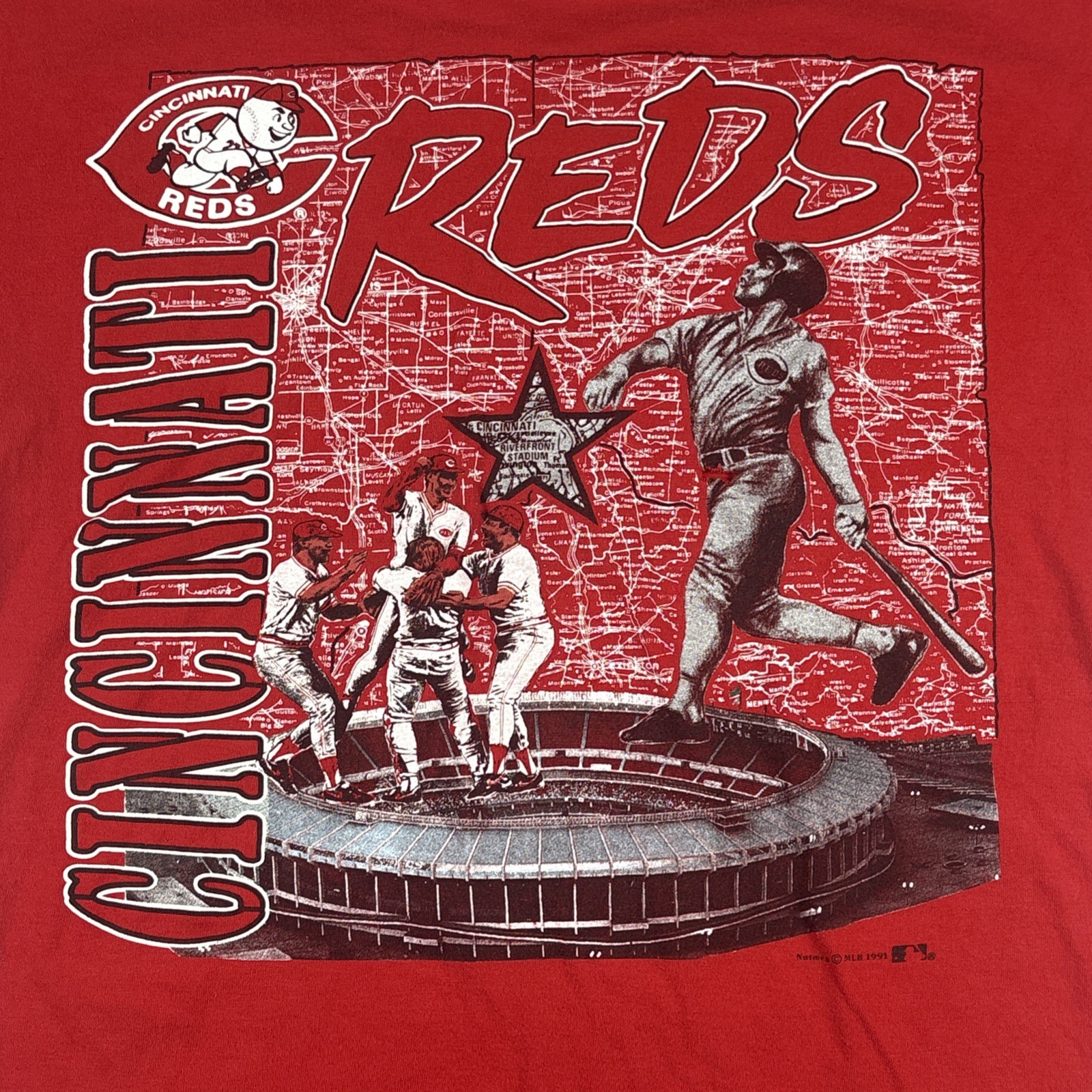 Vintage 1991 Nutmeg Mills Cincinnati Reds Red MLB Baseball T Shirt Size L gallery
