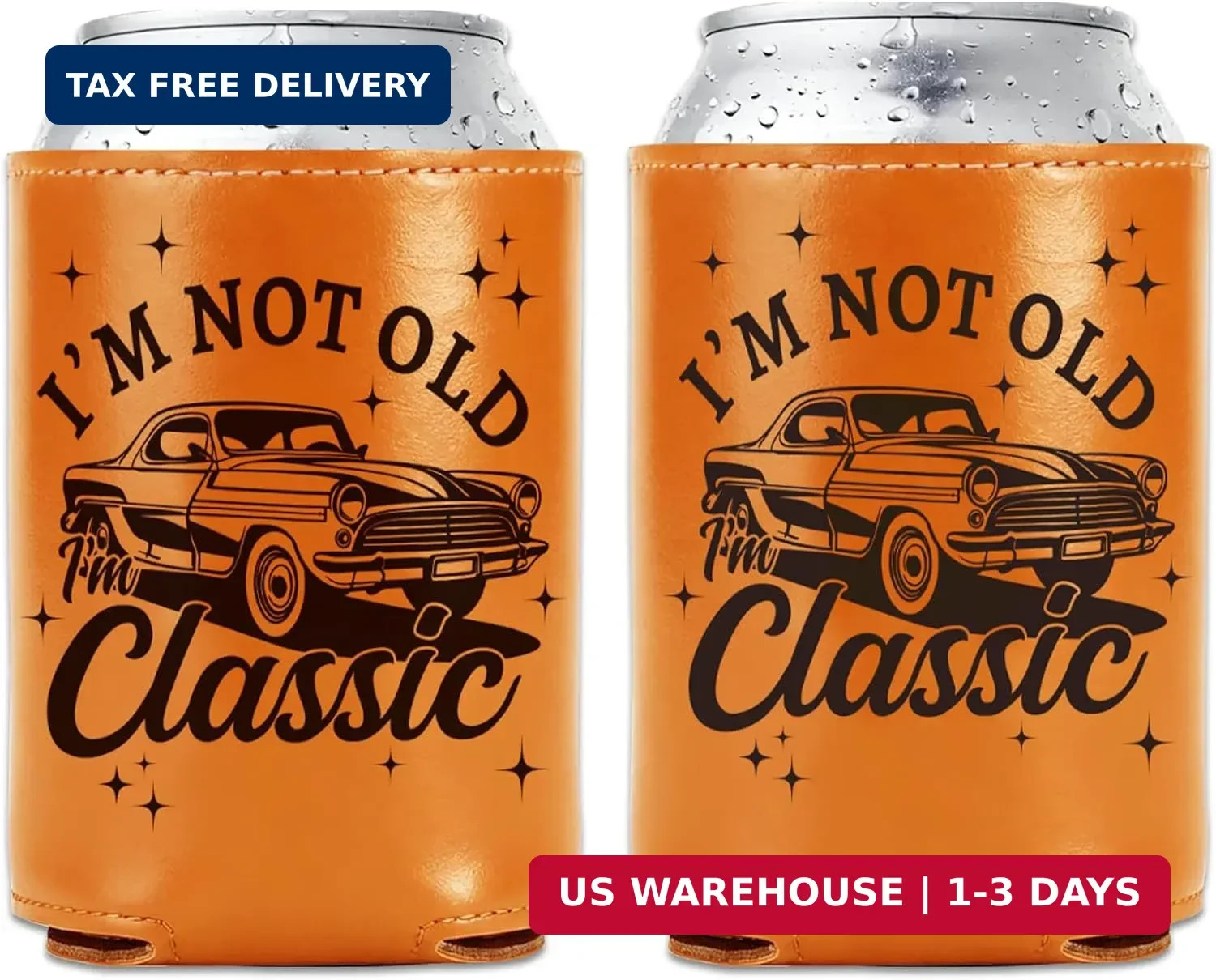 Gifts for Dad Men Husband Grandpa, I’m Not Old I’m Classic Leather Can Cooler Sl