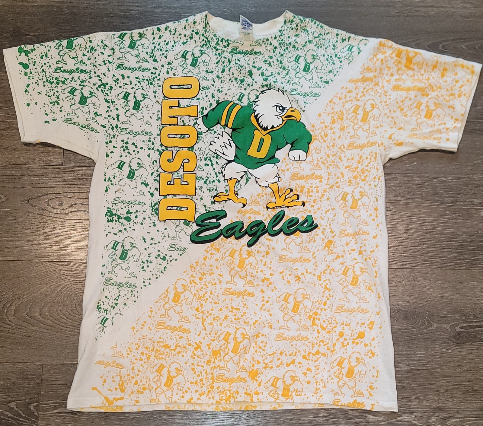 Vintage DeSoto Eagles High School Football AOP T Shirt Single Stitch Rare