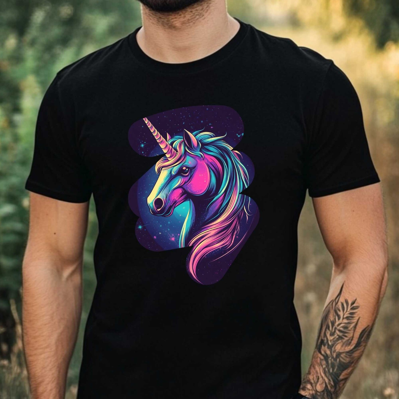 Mens Holographic Unicorn Print Cotton T-Shirt Size XS to 5XL gallery