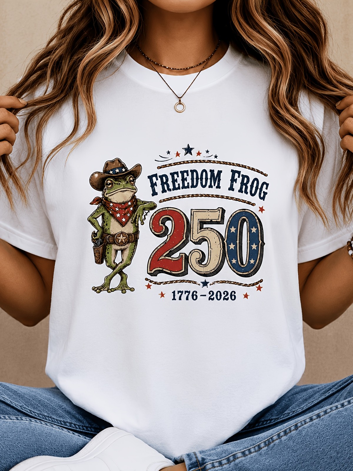 Women'S Freedom Frog Graphic T-Shirt, Patriotic 250 Years Print Tee gallery