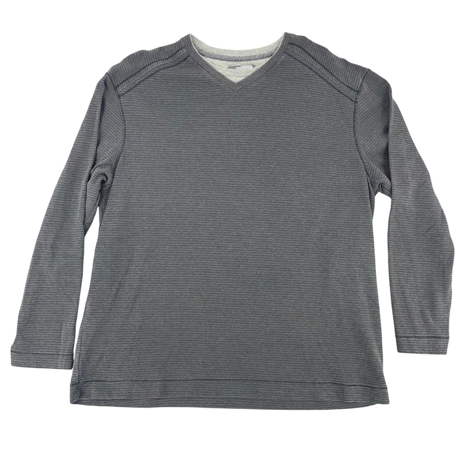 Method Mens XL Charcoal Gray Micro Stripe V-Neck Long Sleeve Pullover Shirt gallery