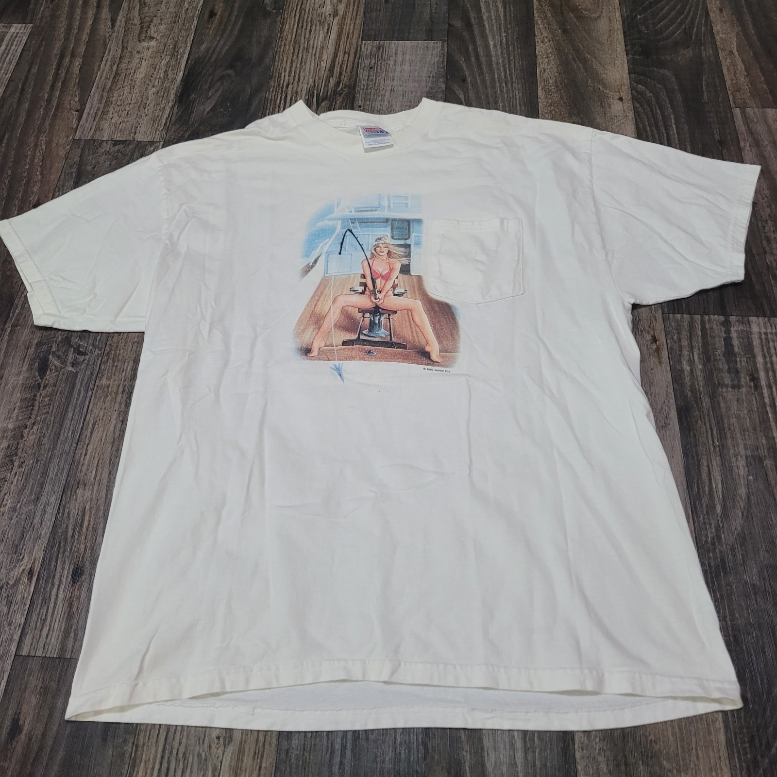 Vintage 90s Fishing Babe Shirt Size XL Front And Back Sailfish Pelagic Fish