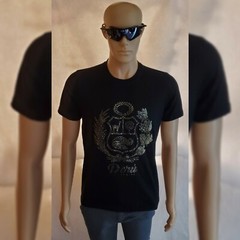 PERUVIAN TSHIRT MEN’S SHORT SLEEVE BEADED EMBROIDERY ESCUDO PATRIOTIC “M” BLACK