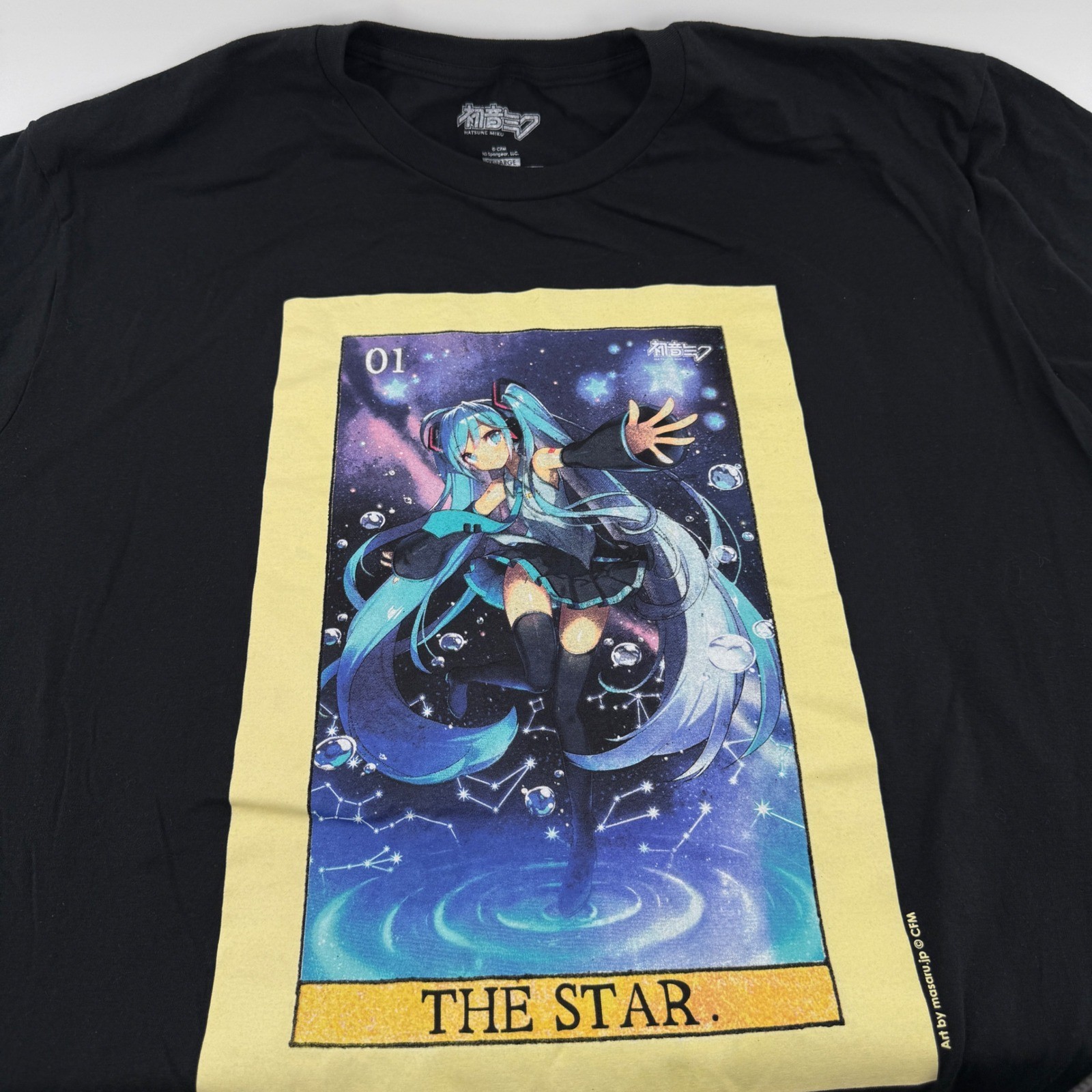 Hatsune Miku T-Shirt Mens 2XL Black Graphic 100% Cotton Tarot Card The Star gallery