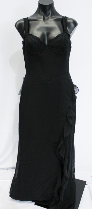 Azazie Women’s Camellia V- Neck Sheath Lace Chiffon Dress AR8 Black Size A6