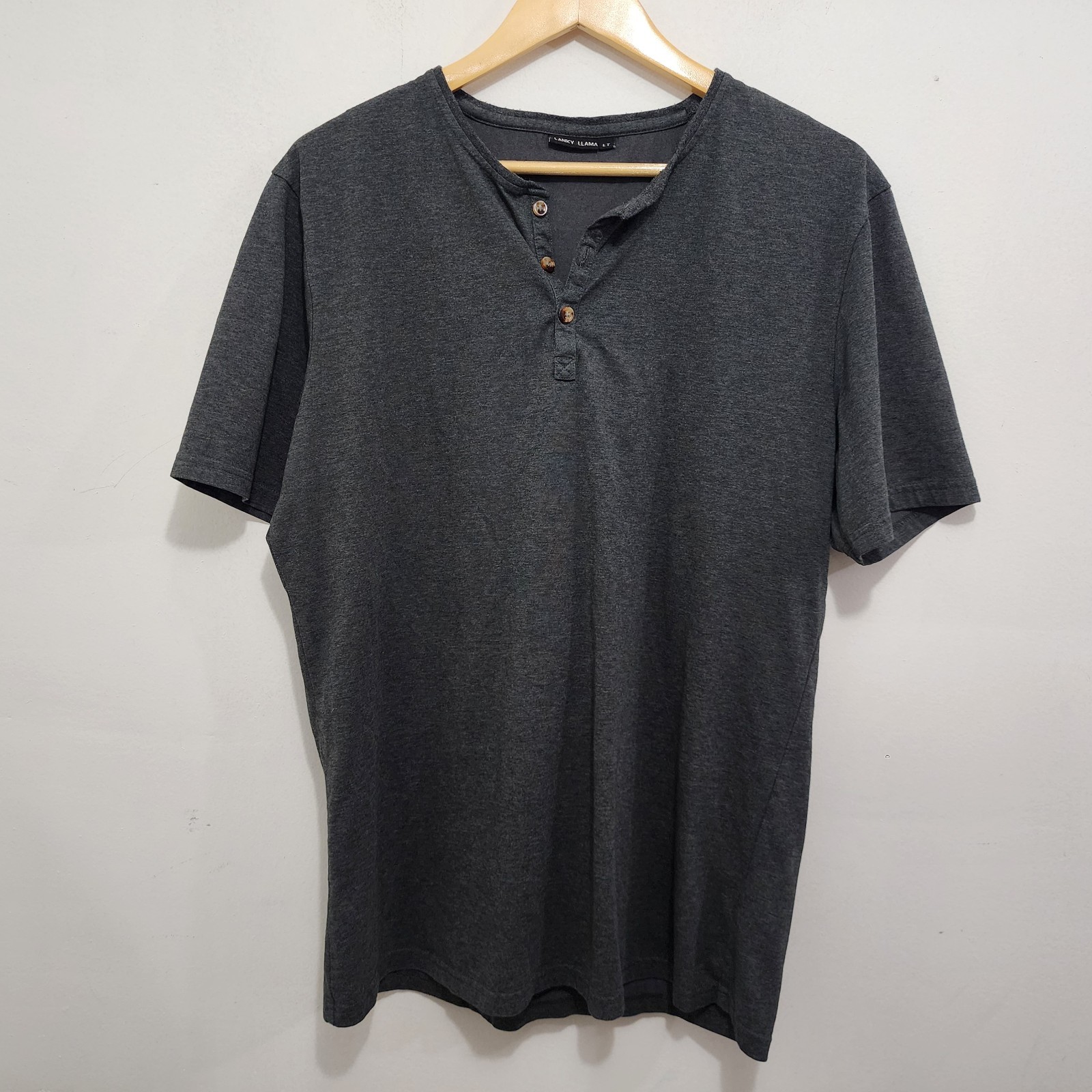 Lanky Llama Craftsman Henley Men's T-Shirt L Tall Slim Fit Knit Gray Polycotton gallery