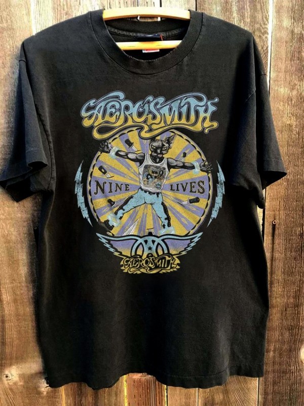 Vtg Aerosmith band Nive Lives 90s Black Short Sleeve T shirt Reprint NH21488 gallery