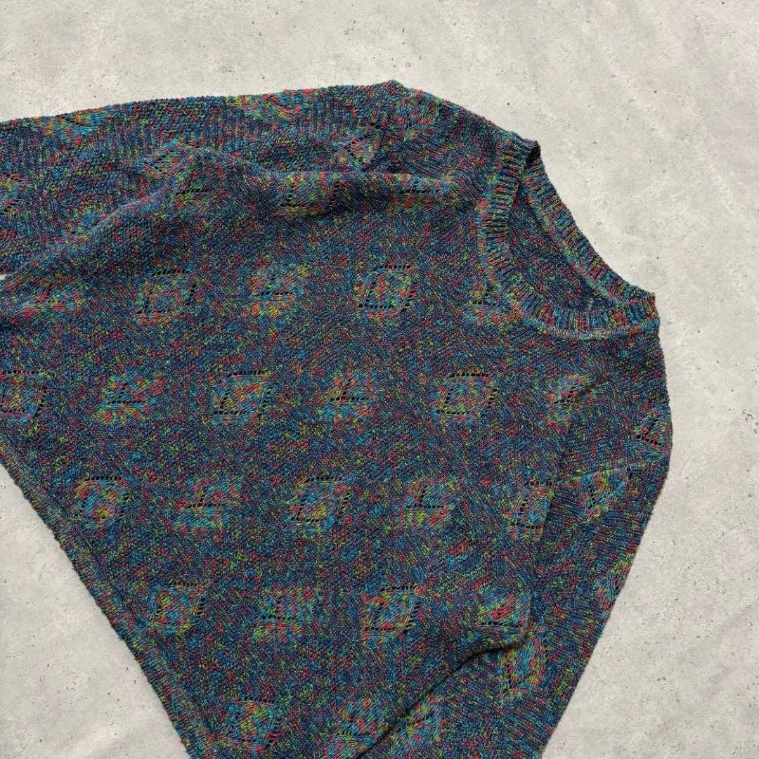 One-of-a-kind all-oer pattern retro knit sweater mix color short length thin gallery